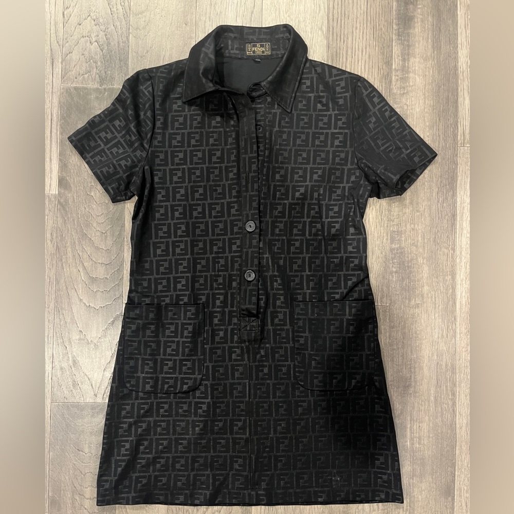 Fendi monogram collard dress with pockets